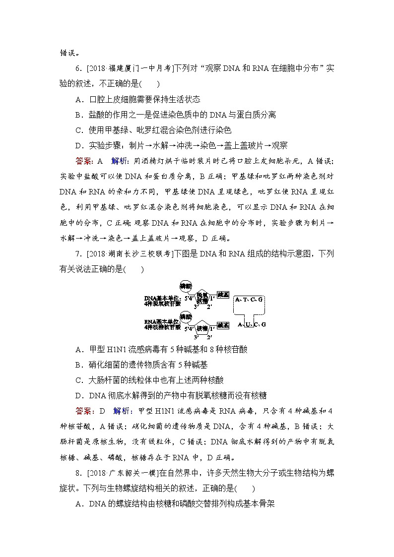 2019届高考生物一轮复习：课时作业4细胞中的核酸、糖类和脂质（含解析） 练习03