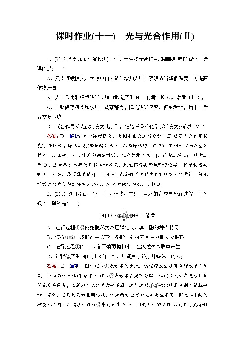2019届高考生物一轮复习：课时作业11光与光合作用(Ⅱ)（含解析）第1页