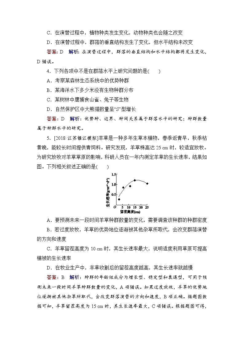 2019届高考生物一轮复习：课时作业32群落的结构与演替（含解析） 练习02
