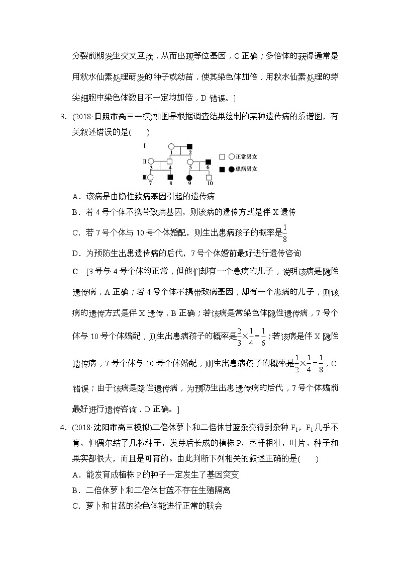 2019版高考生物一轮课时分层集训《22 染色体变异和人类遗传病》(含解析) 试卷02