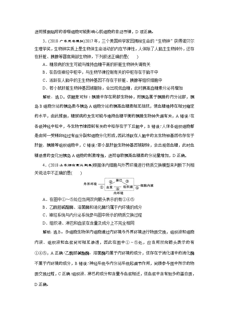 2019年高考生物二轮习题：调节板块综合练 Word版含解析02