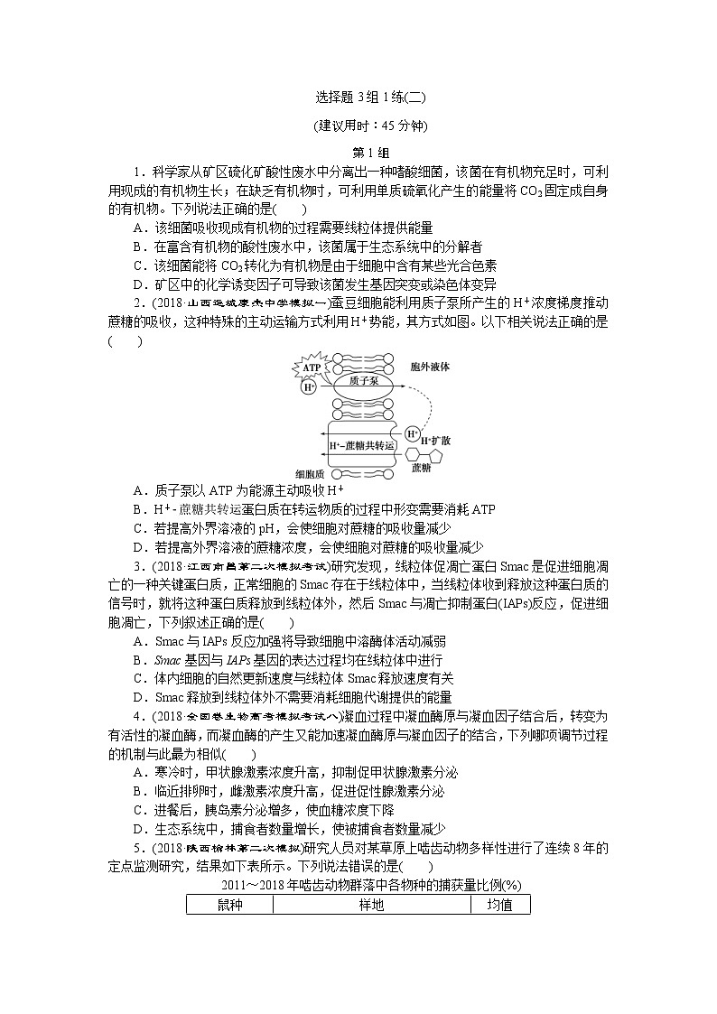 2019年高考生物二轮习题：选择题3组1练02Word版含解析第1页
