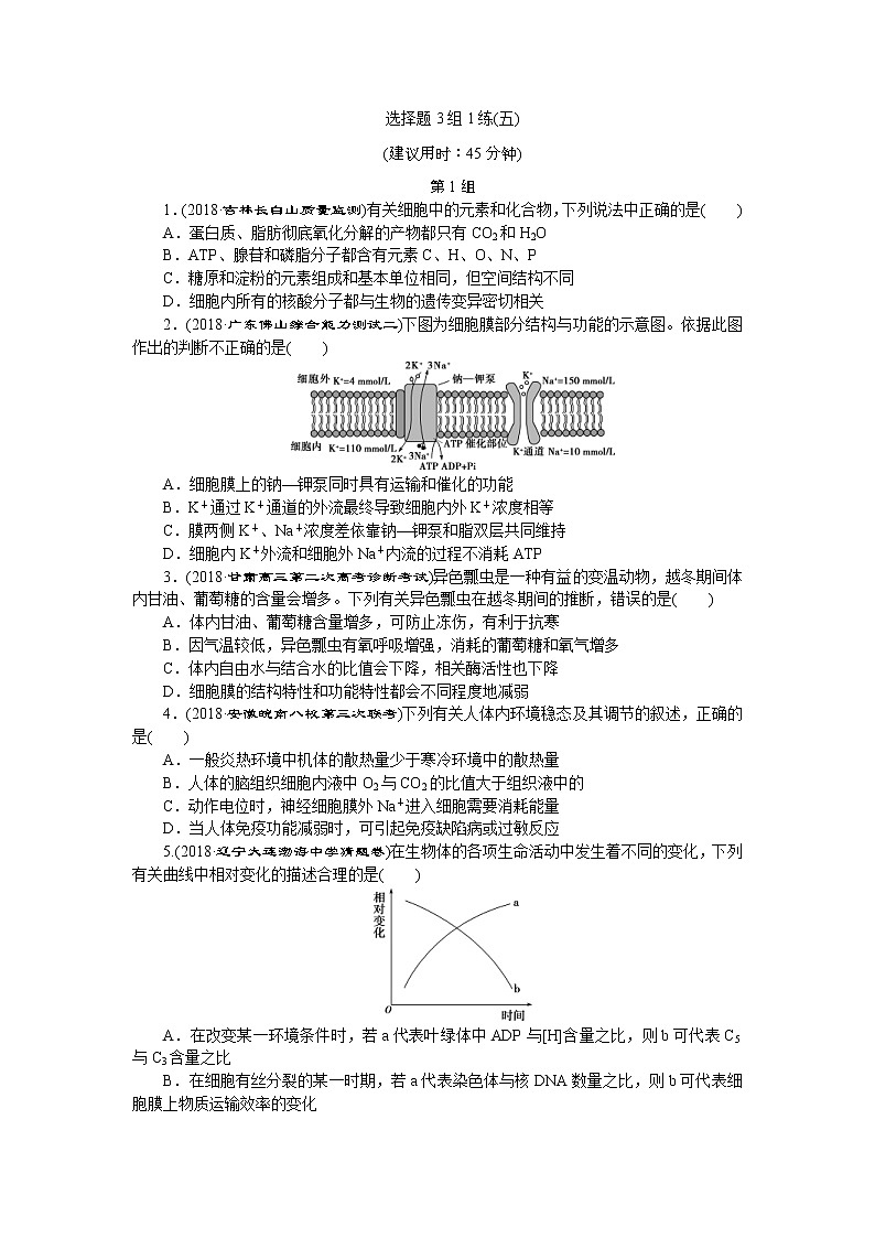 2019年高考生物二轮习题：选择题3组1练05Word版含解析第1页