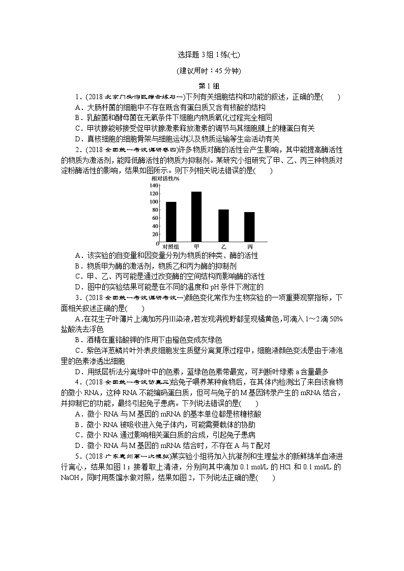 2019年高考生物二轮习题：选择题3组1练07Word版含解析第1页