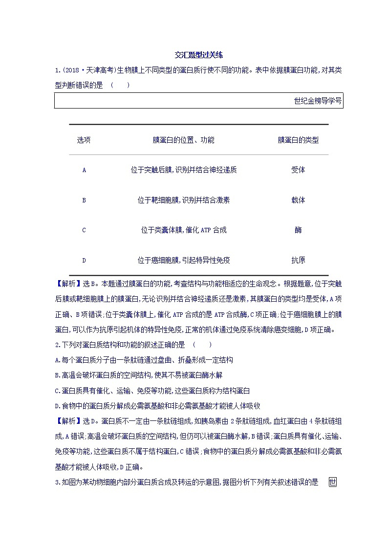 2019版高考生物二轮练习：专题1 细胞的物质组成、结构与物质运输 交汇题型过关练 2.1(含解析)01