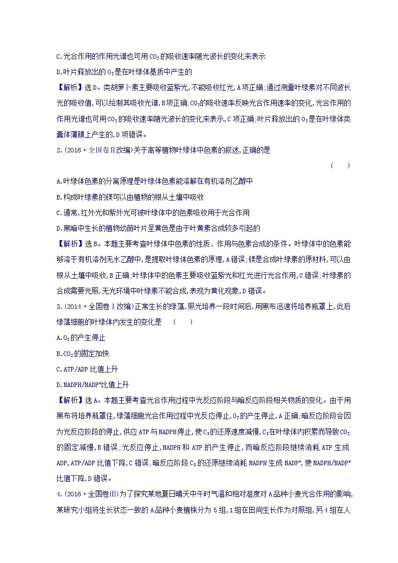 2019版高考生物二轮练习：专题3 细胞呼吸与光合作用 专题复习自查案 专题3(含解析)03