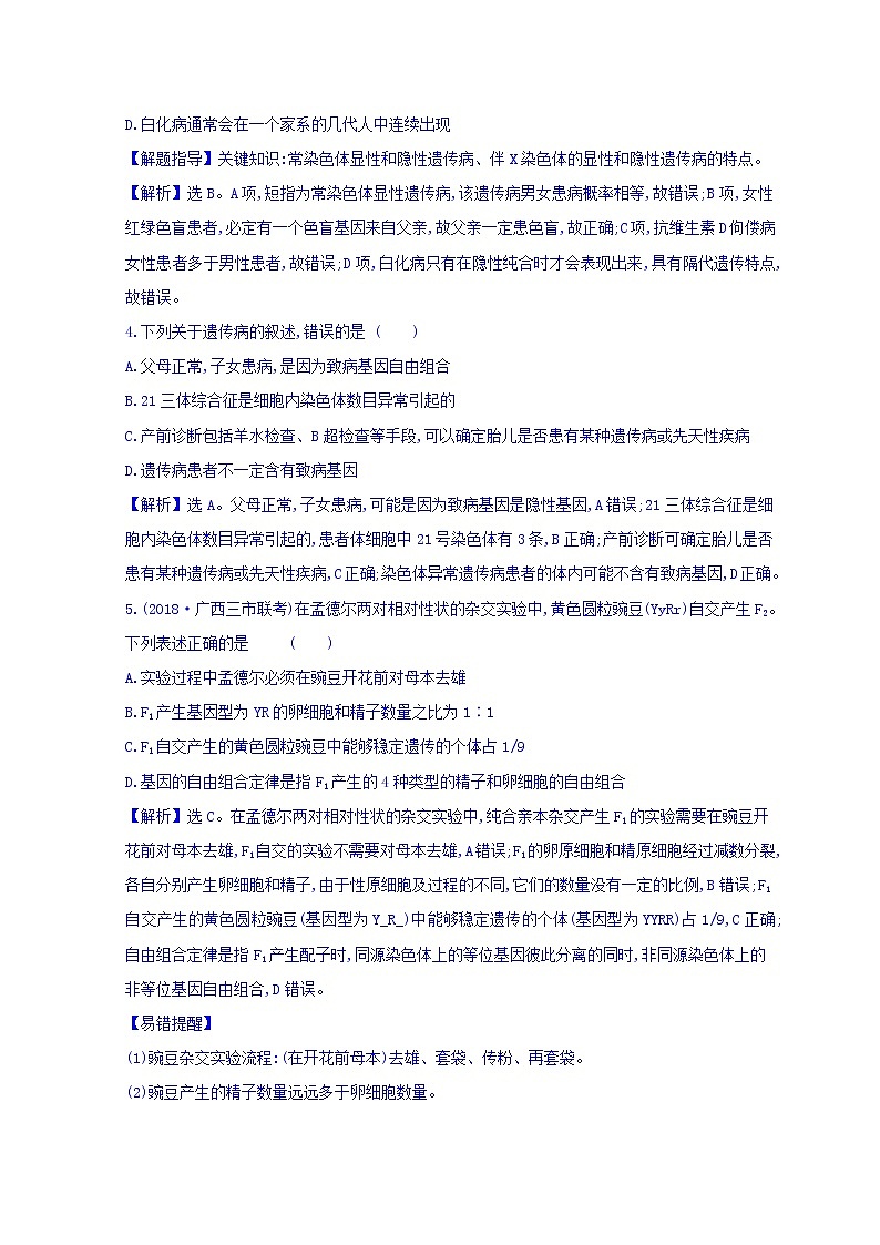 2019版高考生物二轮练习：专题6 遗传的基本规律与人类遗传病 专题能力提升练 专题6(含解析)02