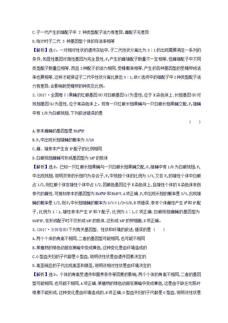 2019版高考生物二轮练习：专题6 遗传的基本规律与人类遗传病 专题复习自查案 专题6(含解析)03