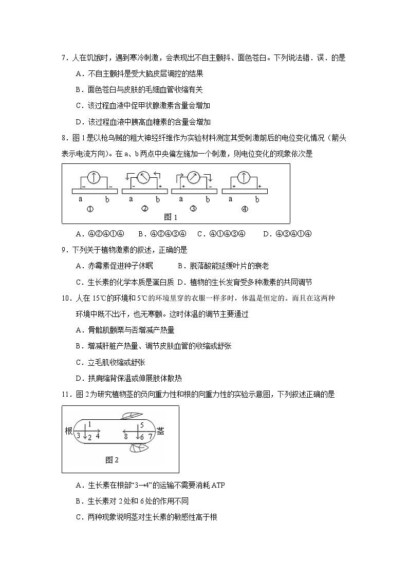 【生物】河北省沧州市七县2018-2019学年高二上学期期中联考试题02