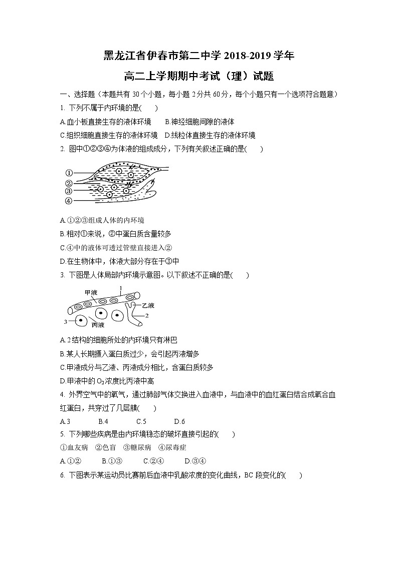 【生物】黑龙江省伊春市第二中学2018-2019学年高二上学期期中考试（理）试题01