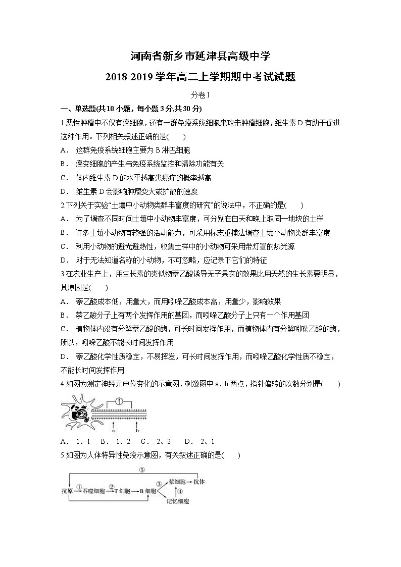 【生物】河南省新乡市延津县高级中学2018-2019学年高二上学期期中考试试题第1页