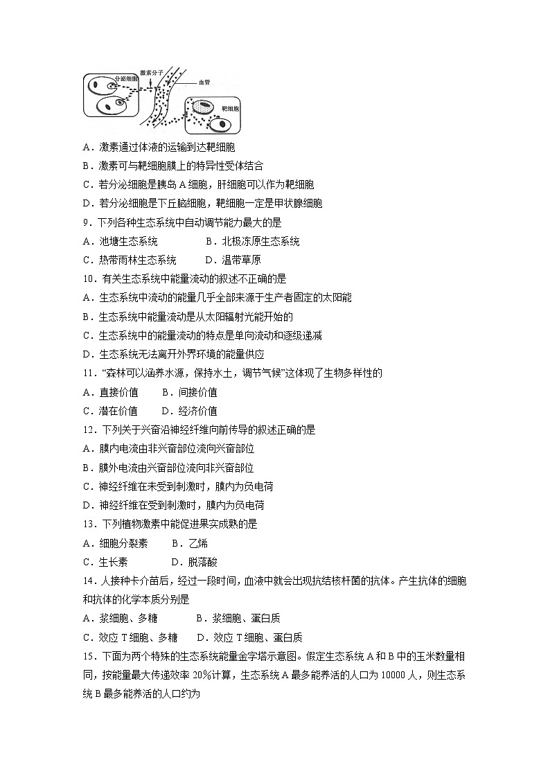 【生物】黑龙江省哈尔滨师范大学附属中学2018-2019学年高二上学期期中考试（文）试题02