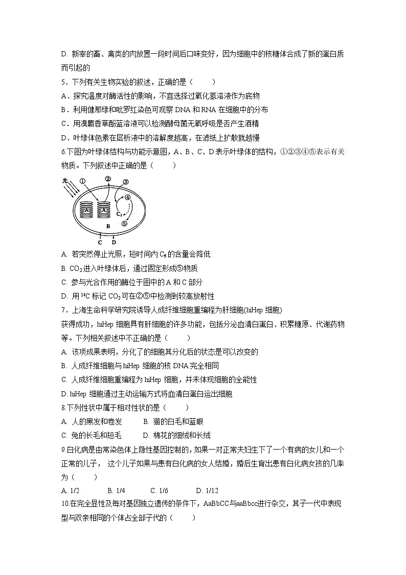 【生物】甘肃省会宁县第一中学2018-2019学年高二上学期期中考试（理）试题第2页