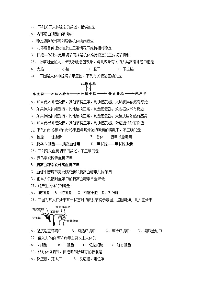 【生物】广西南宁市第三中学2018-2019学年高二上学期期中考试（文）试题03
