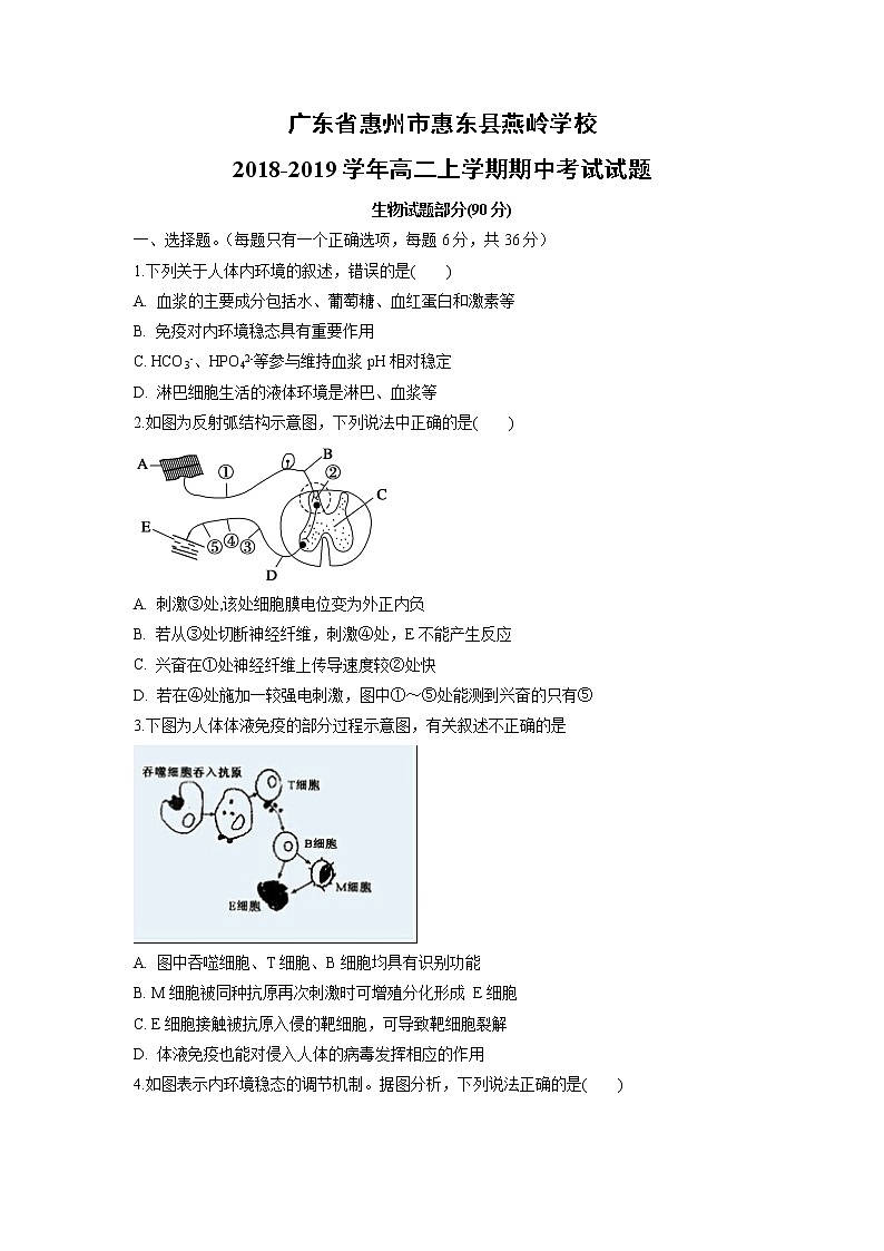 【生物】广东省惠州市惠东县燕岭学校2018-2019学年高二上学期期中考试试题第1页