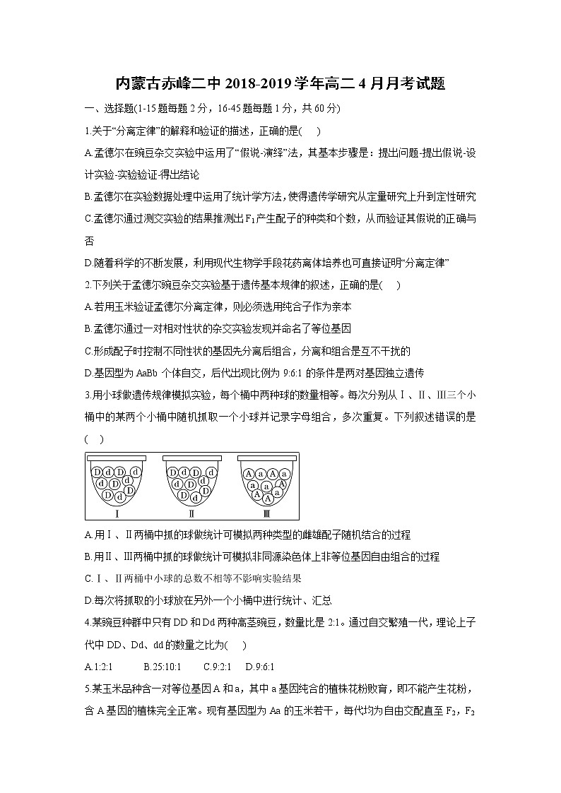 【生物】内蒙古赤峰二中2018-2019学年高二4月月考试题01