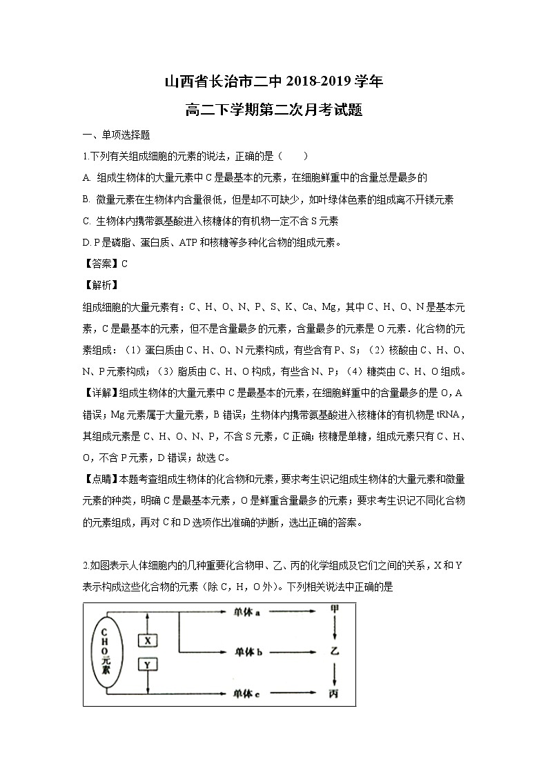 【生物】山西省长治市二中2018-2019学年高二下学期第二次月考试题（解析版）01
