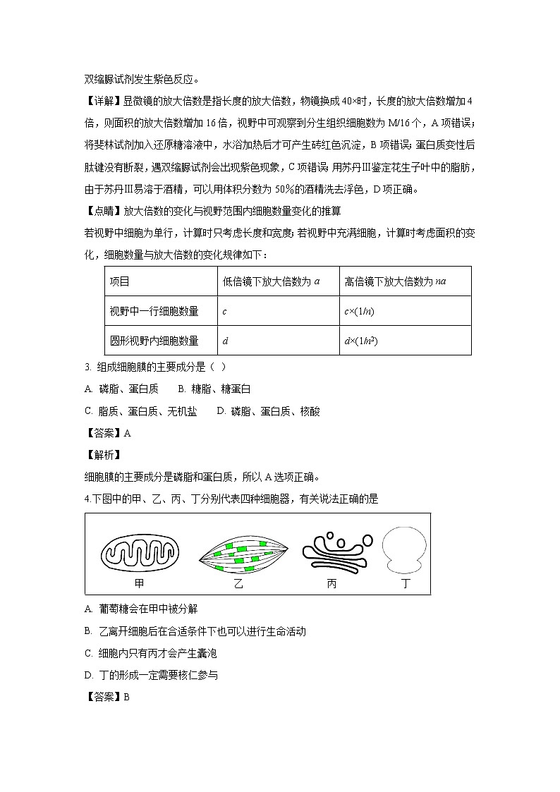 【生物】陕西省西安市长安区第一中学2018-2019学年高二下学期寒假学情检测（文）试卷 （解析版）第2页