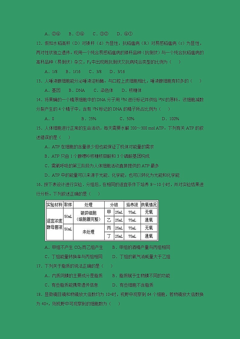 【生物】浙江省慈溪市三山高级中学2018-2019学年高二下学期第一次月考试题第3页