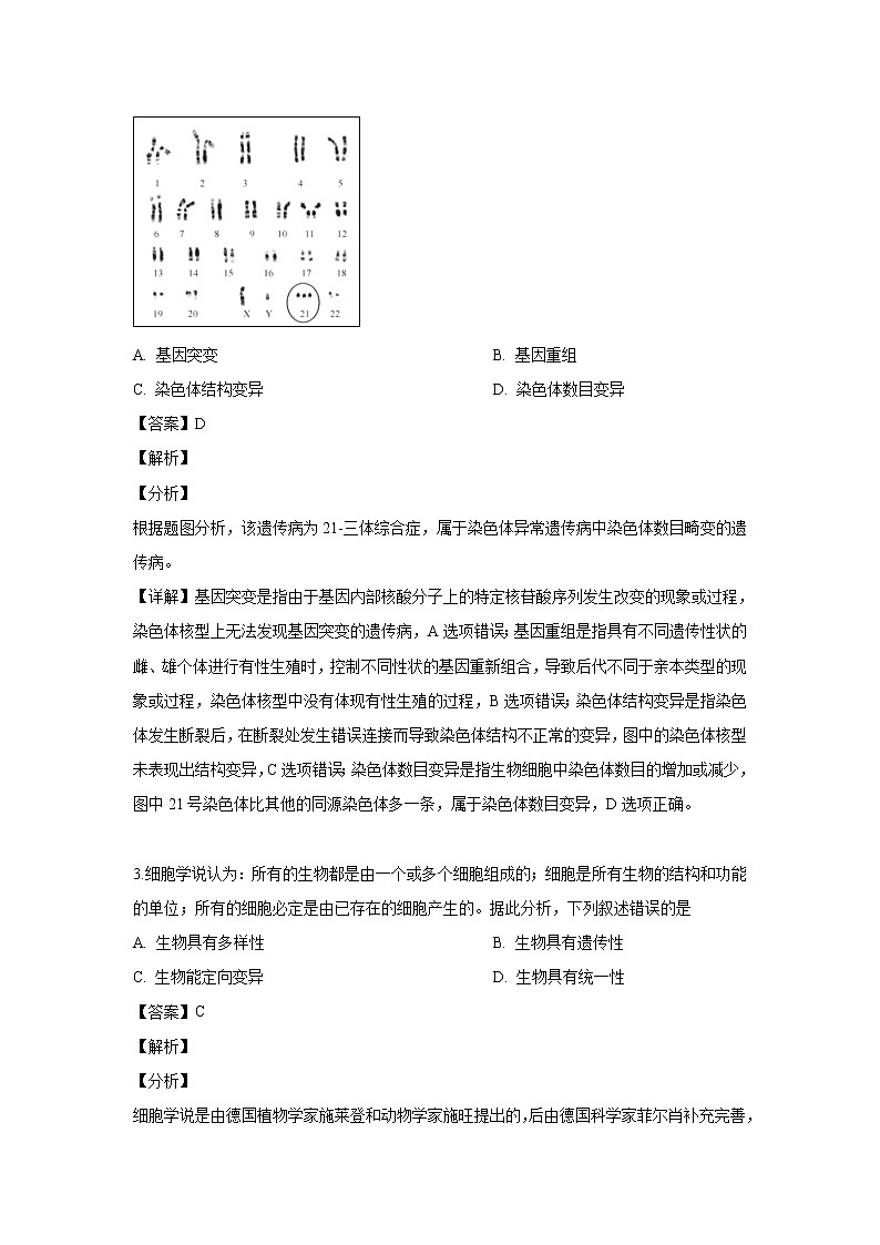 【生物】浙江省2018-2019学年高二下学期（4月）普通高中学业水平试题（解析版）02
