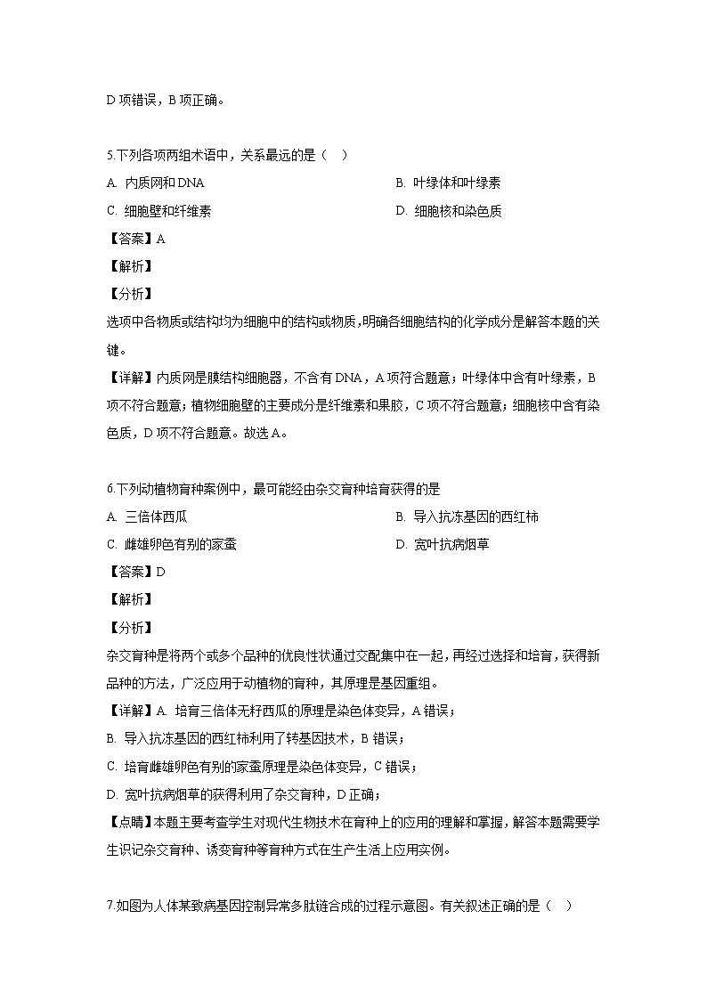 【生物】浙江省杭州市萧山三中2018-2019学年高二下学期月考（一）试题（解析版）第3页
