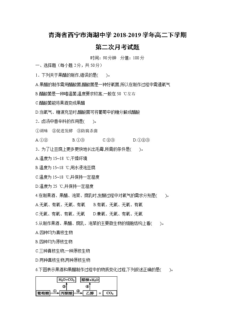 【生物】青海省西宁市海湖中学2018-2019学年高二下学期第二次月考试题01