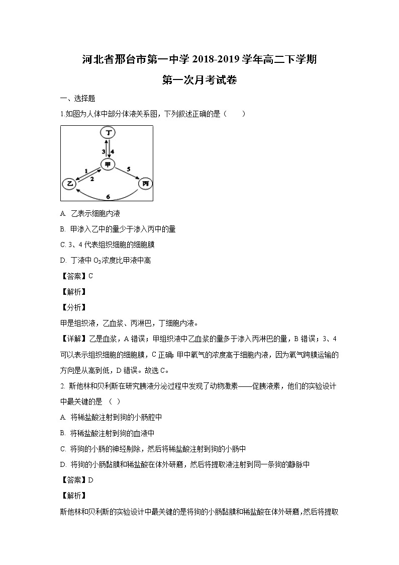【生物】河北省邢台市第一中学2018-2019学年高二下学期第一次月考试卷 （解析版） (1)01