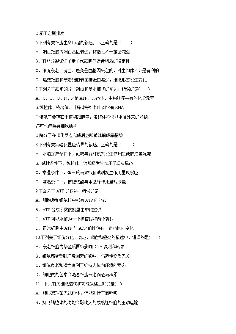 【生物】河北省永清县第一中学2018-2019学年高二下学期第三次质量检测试题02