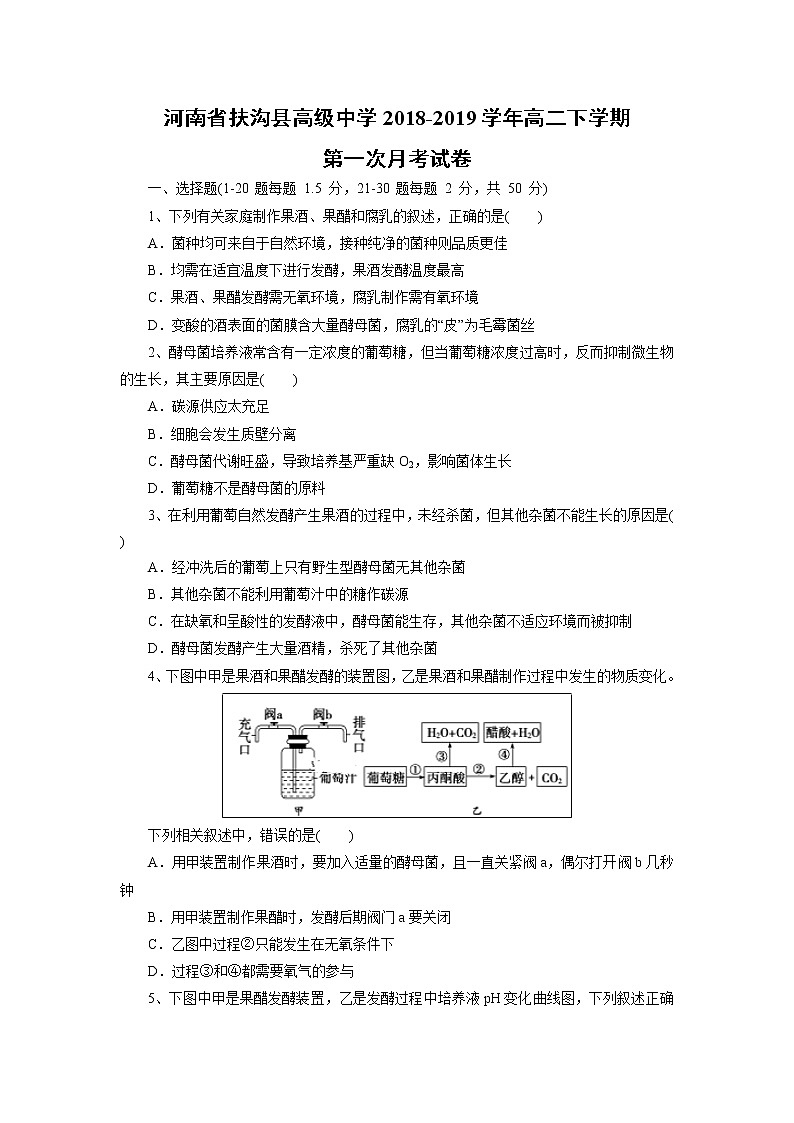 【生物】河南省扶沟县高级中学2018-2019学年高二下学期第一次月考试卷01