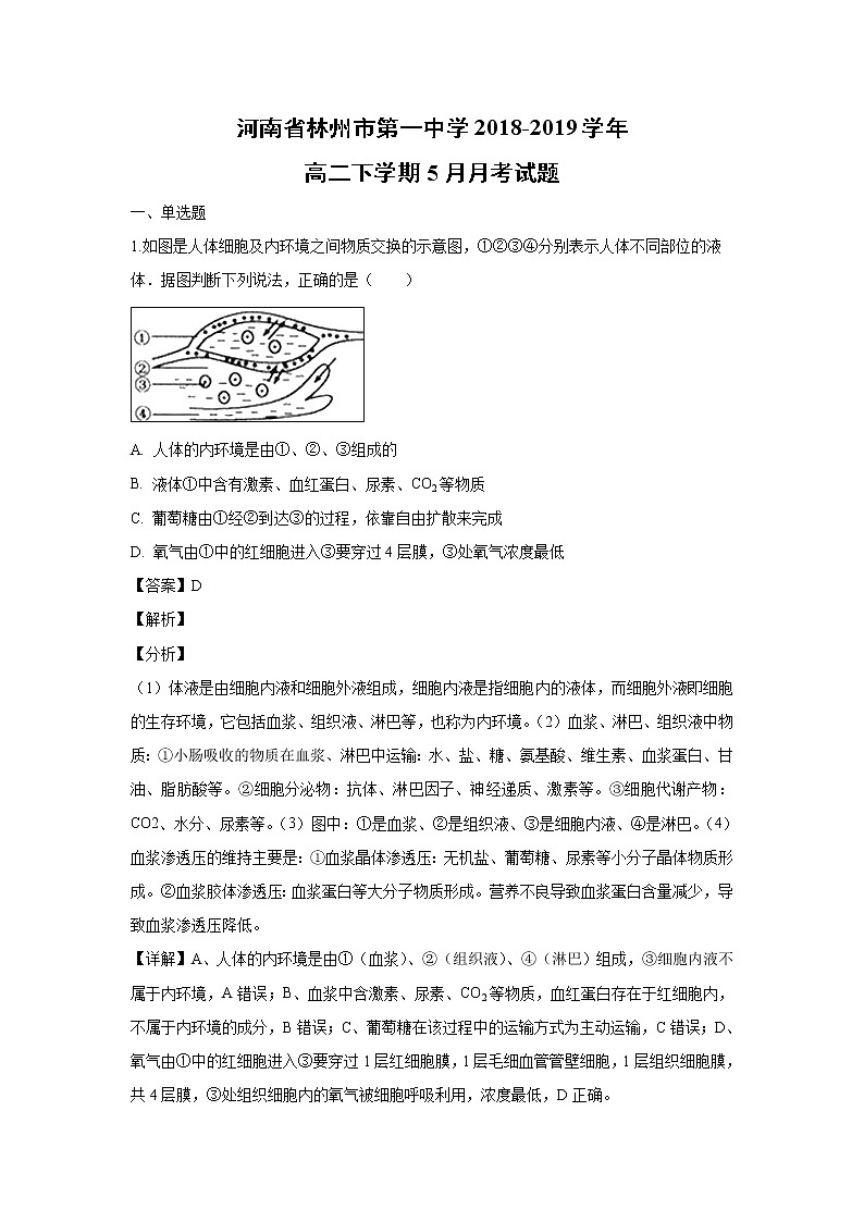【生物】河南省林州市第一中学2018-2019学年高二下学期5月月考试题（解析版）01