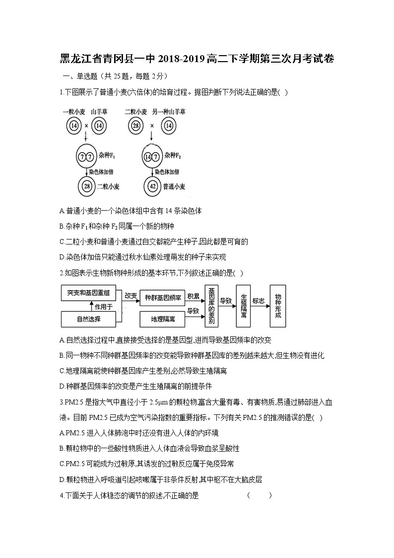 【生物】黑龙江省青冈县一中2018-2019高二下学期第三次月考试卷01