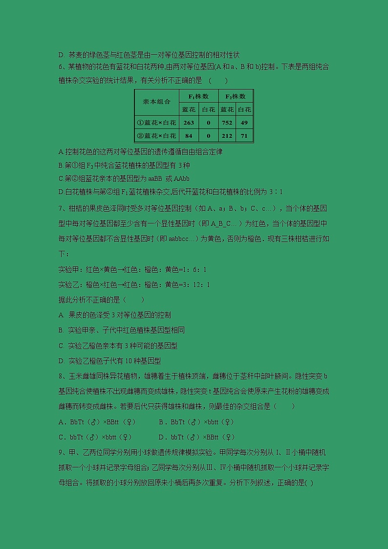 【生物】江西省奉新县第一中学2018-2019学年高二下学期第一次月考试题02