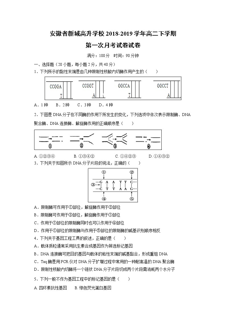 【生物】安徽省新城高升学校2018-2019学年高二下学期第一次月考试卷01