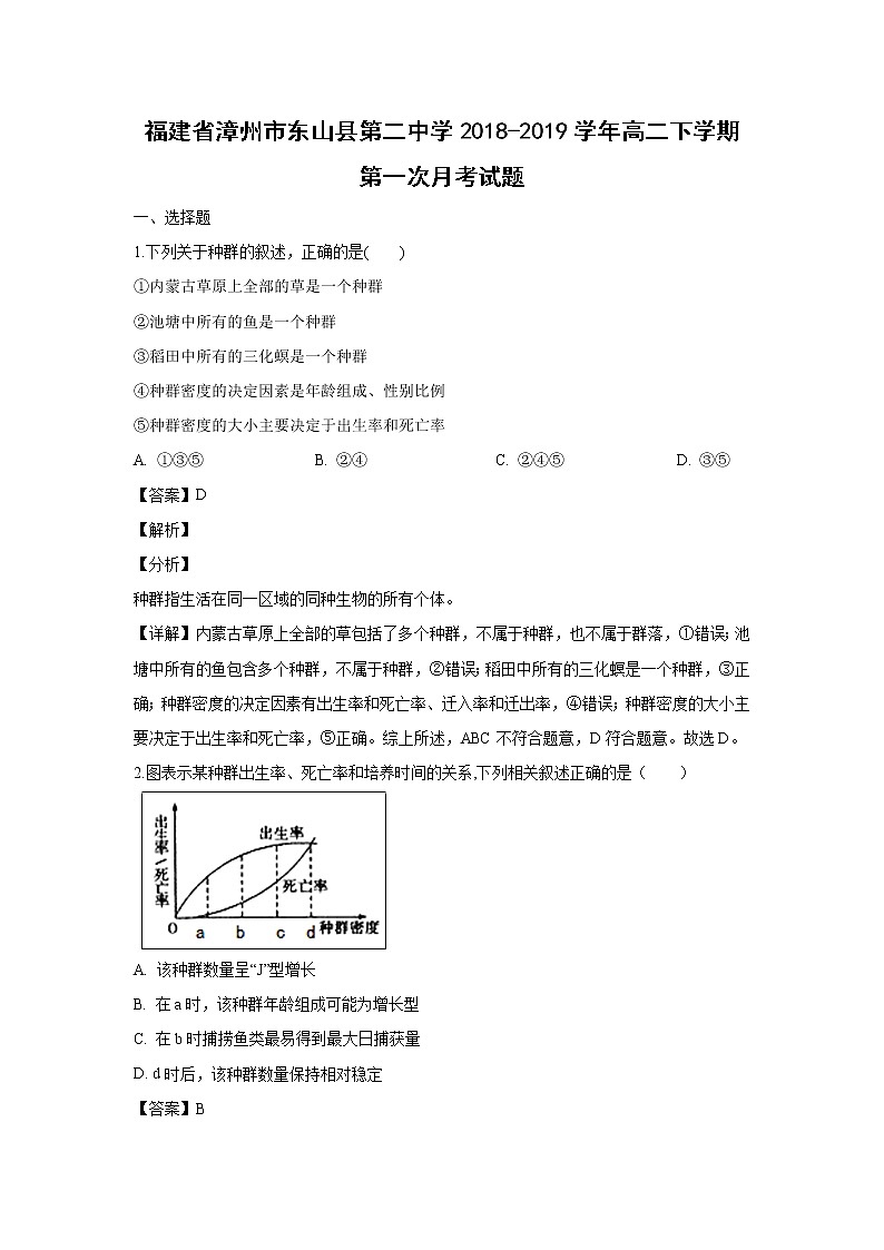 【生物】福建省漳州市东山县第二中学2018-2019学年高二下学期第一次月考试题 （解析版）第1页