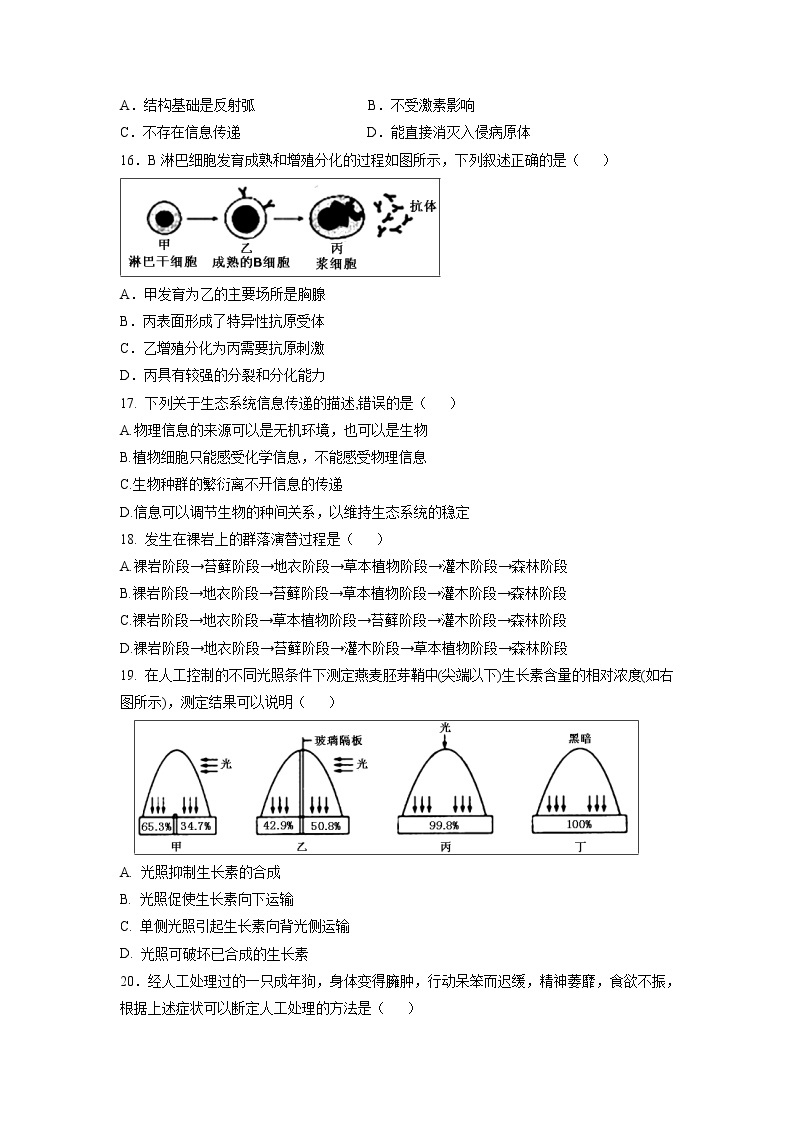 【生物】福建省永春县第一中学2018-2019学年高二下学期期初考试试题03