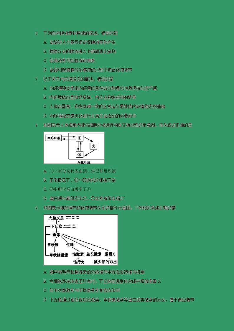 【生物】内蒙古北方重工业集团有限公司第三中学2018-2019学年高二10月月考试题02