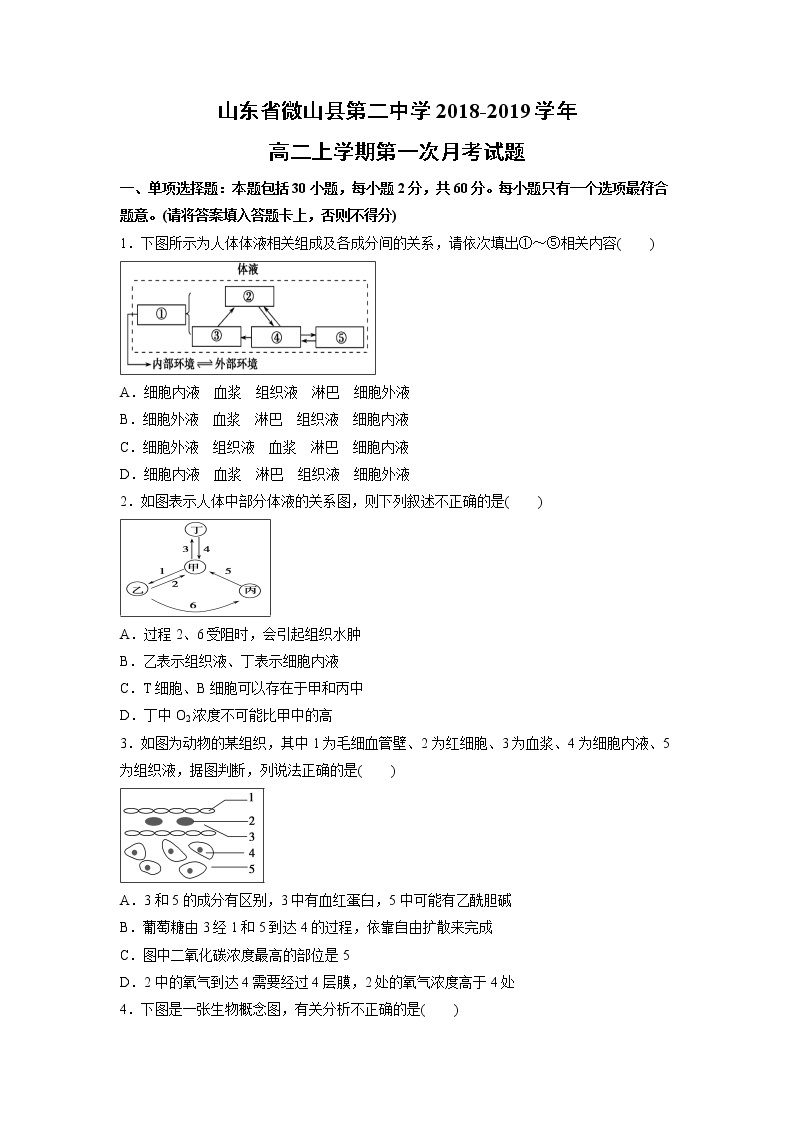 【生物】山东省微山县第二中学2018-2019学年高二上学期第一次月考试题01