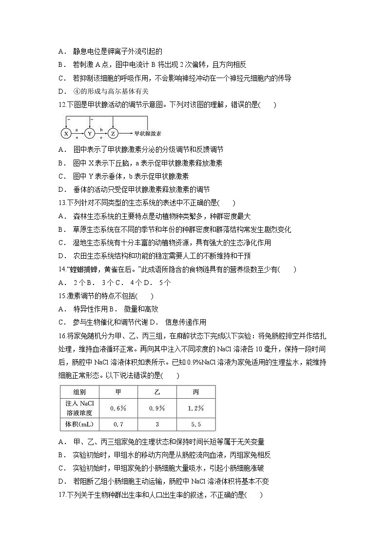 【生物】云南省玉溪市元江县第一中学2018-2019学年高二10月月考试题03