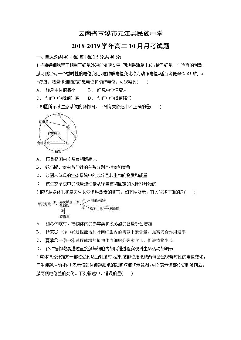 【生物】云南省玉溪市元江县民族中学2018-2019学年高二10月月考试题01