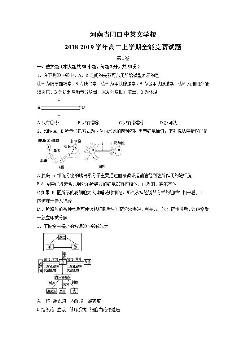 【生物】河南省周口中英文学校2018-2019学年高二上学期全能竞赛试题01