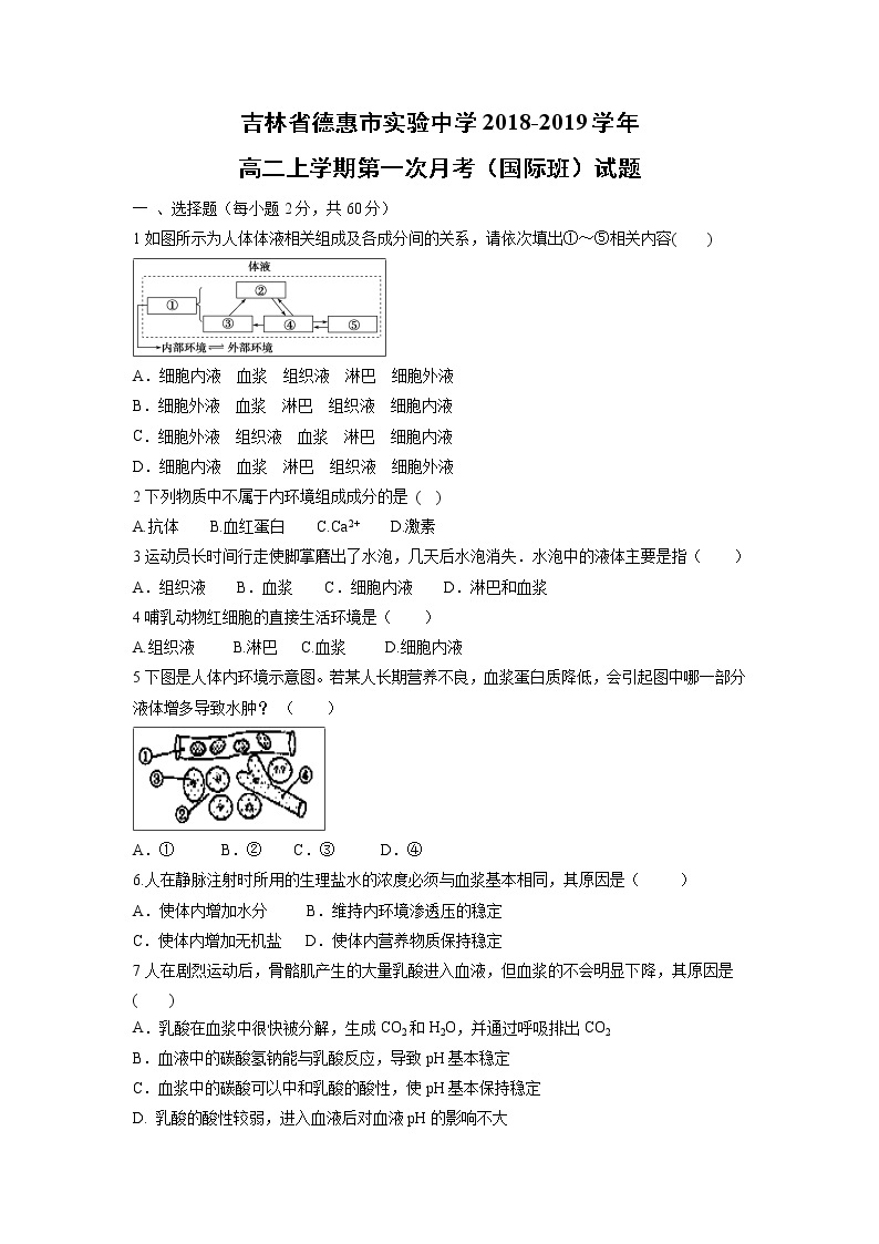 【生物】吉林省德惠市实验中学2018-2019学年高二上学期第一次月考（国际班）试题01