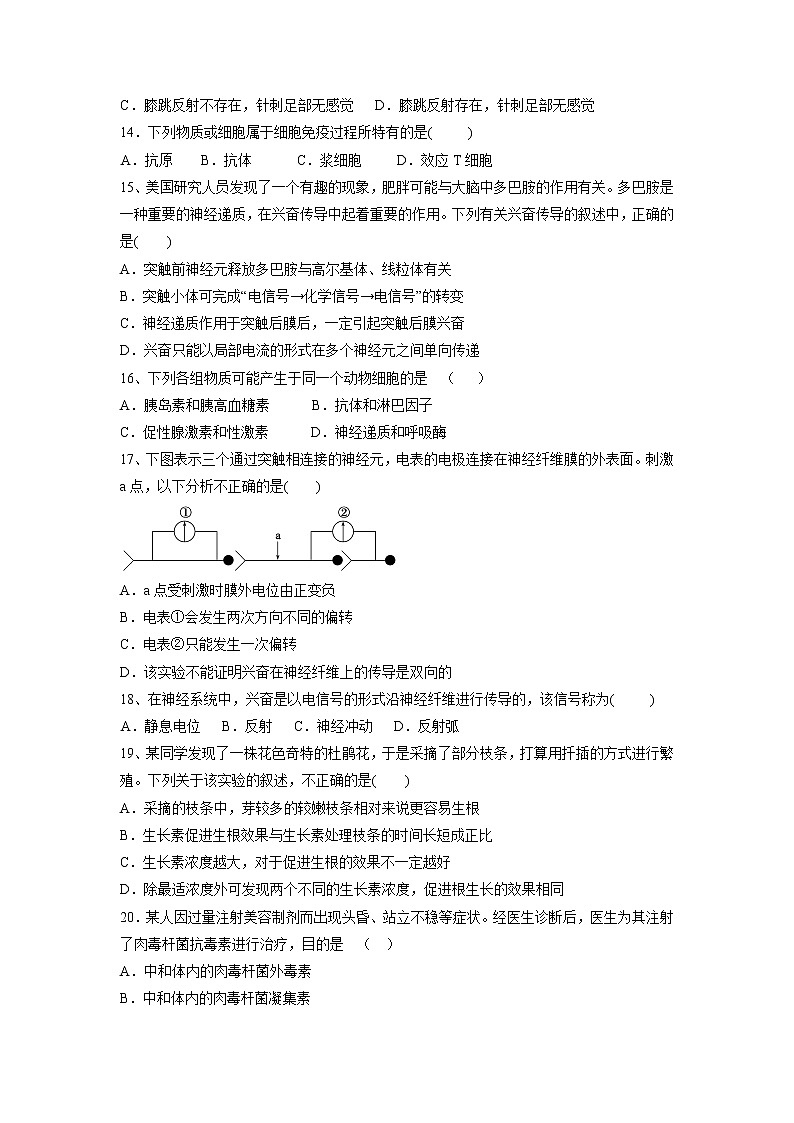 【生物】吉林省乾安县第七中学2018-2019学年高二上学期第二次质量检测试题03