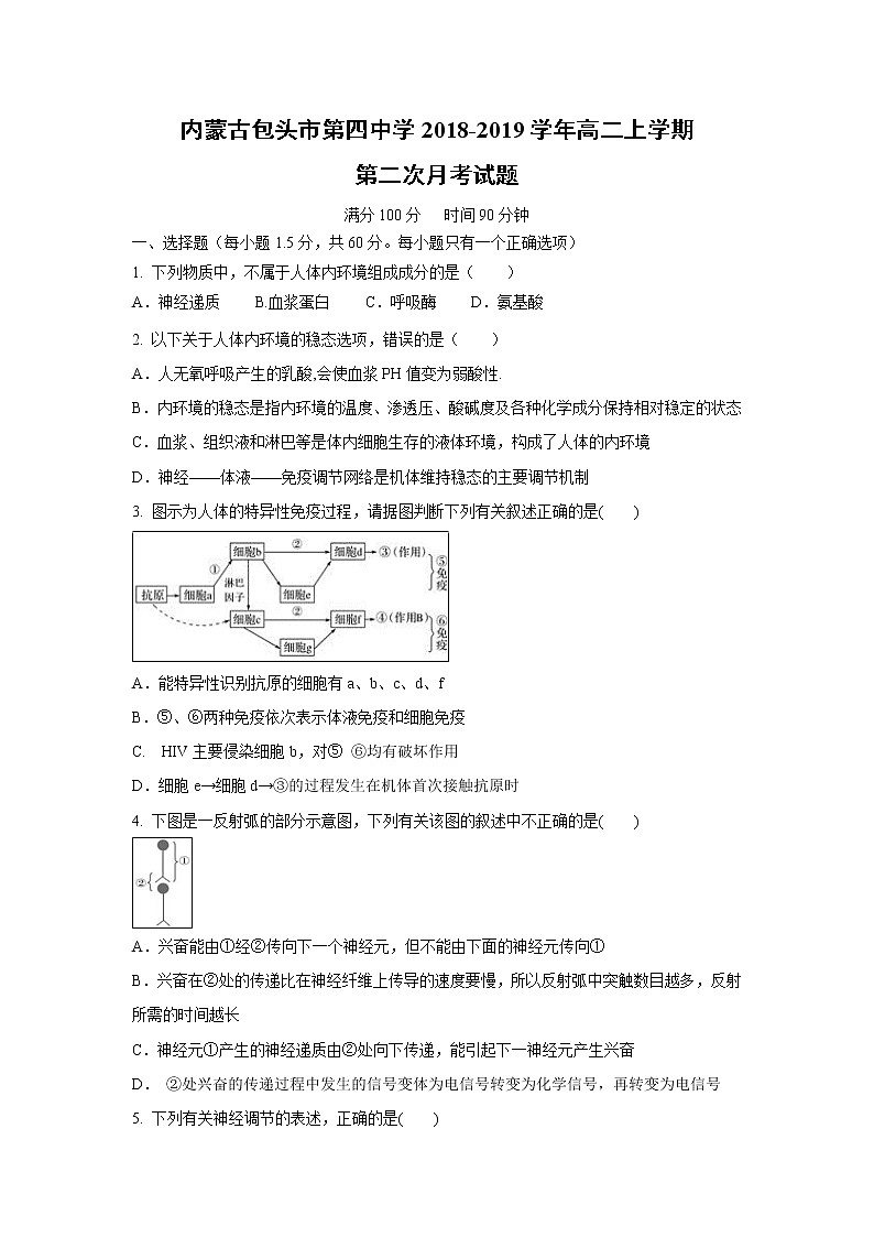 【生物】内蒙古包头市第四中学2018-2019学年高二上学期第二次月考试题01