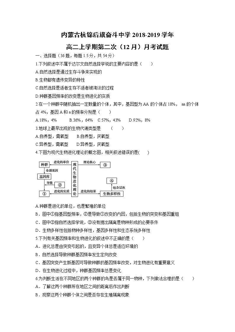 【生物】内蒙古杭锦后旗奋斗中学2018-2019学年高二上学期第二次（12月）月考试题01