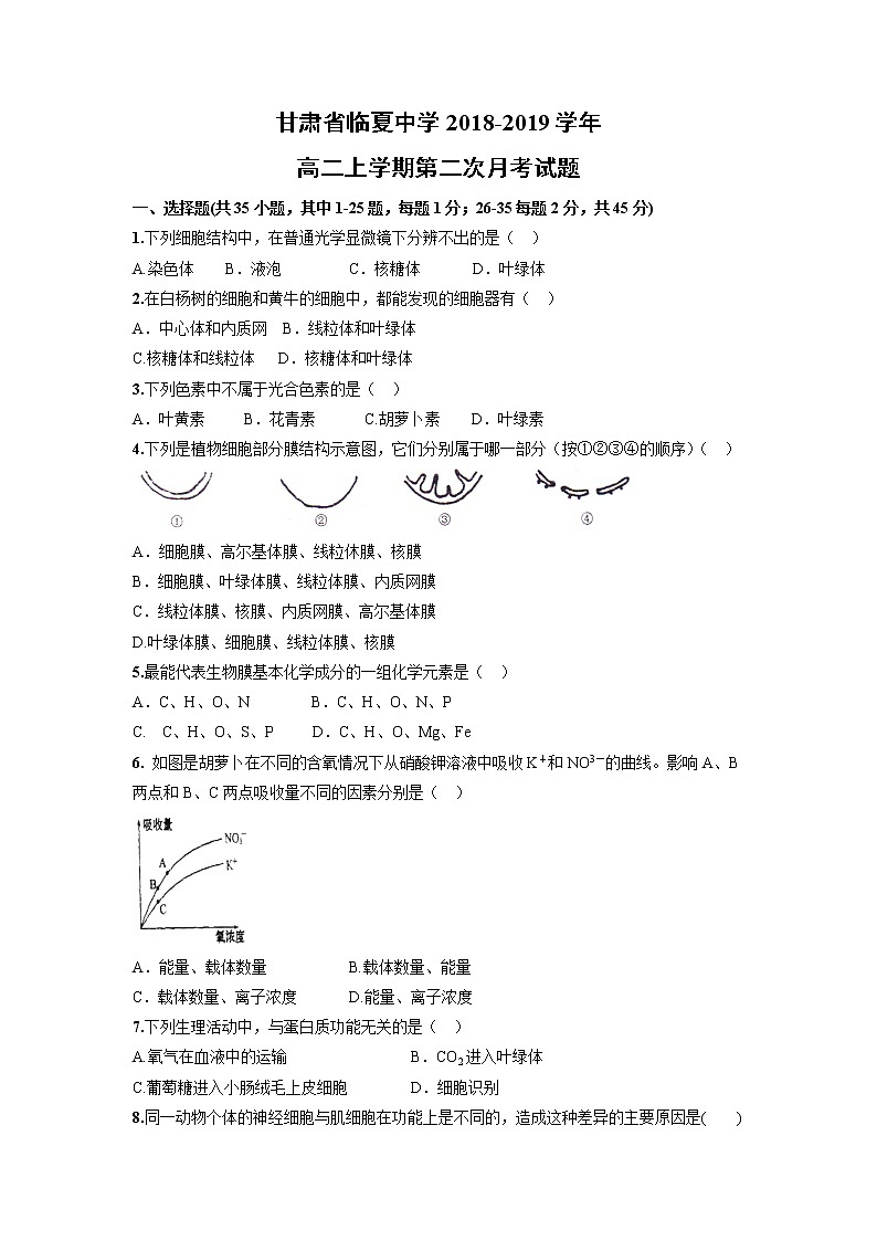 【生物】甘肃省临夏中学2018-2019学年高二上学期第二次月考试题01