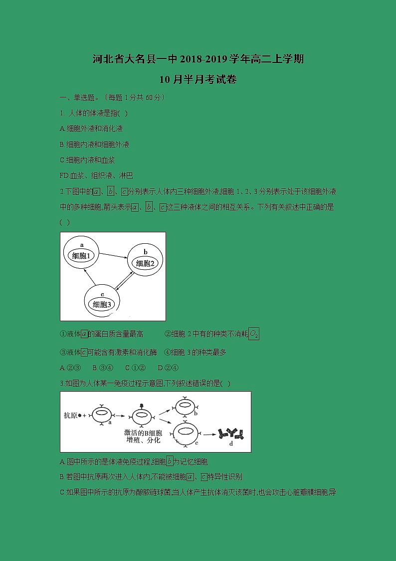 【生物】河北省大名县一中2018-2019学年高二上学期10月半月考试卷（解析版）01