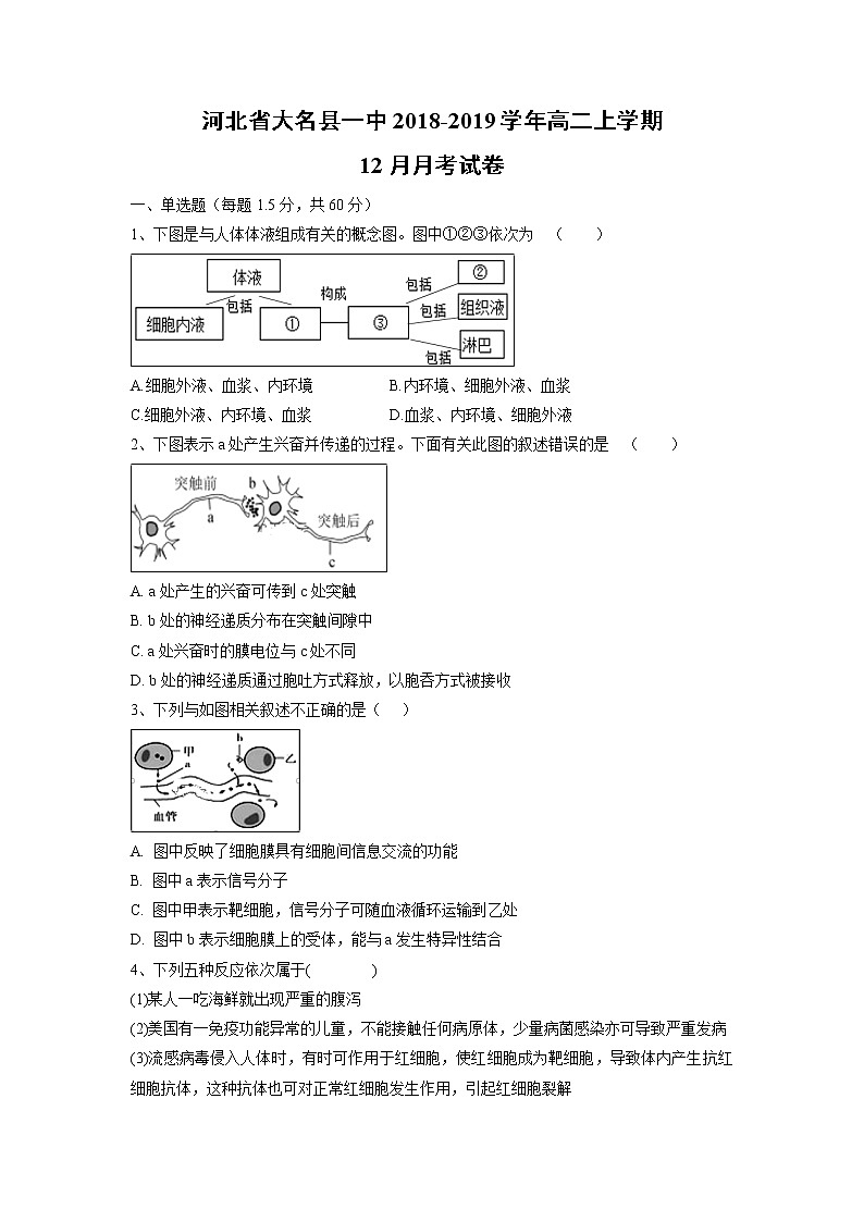 【生物】河北省大名县一中2018-2019学年高二上学期12月月考试卷01