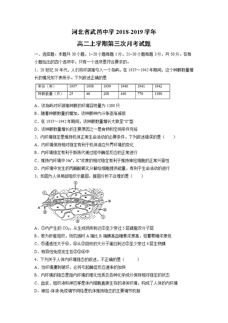 【生物】河北省武邑中学2018-2019学年高二上学期第三次月考试题01