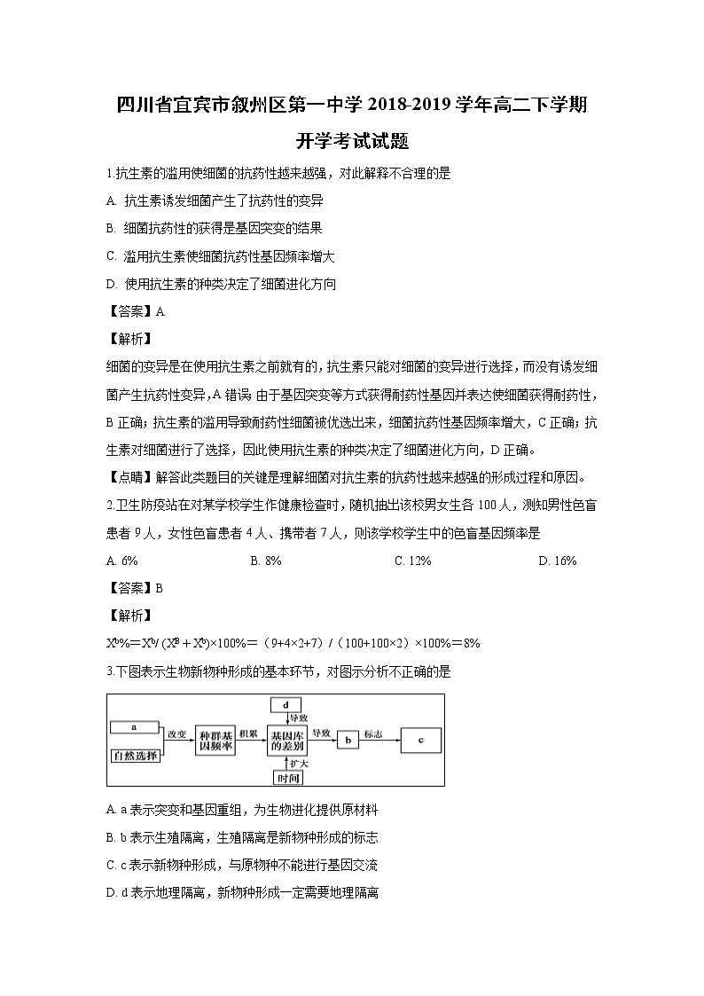 【生物】四川省宜宾市叙州区第一中学2018-2019学年高二下学期开学考试试题 （解析版）01