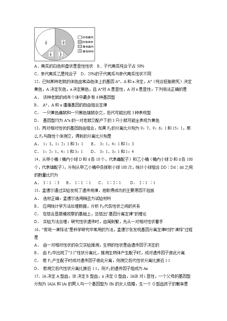 【生物】福建省漳平市第一中学2018-2019学年高二上学期第一次月考试题03